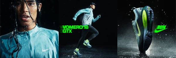 Ragazza che corre con abbigliamento Nike e scarpe Nike Vomero Goretex