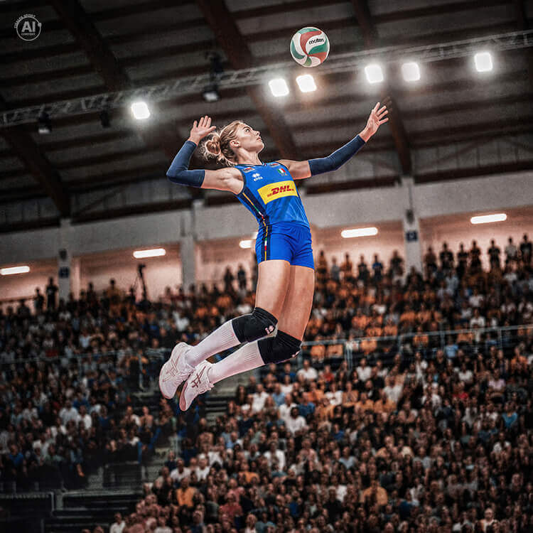 Ragazza che gioca a pallavolo e sta facendo una schiacciata