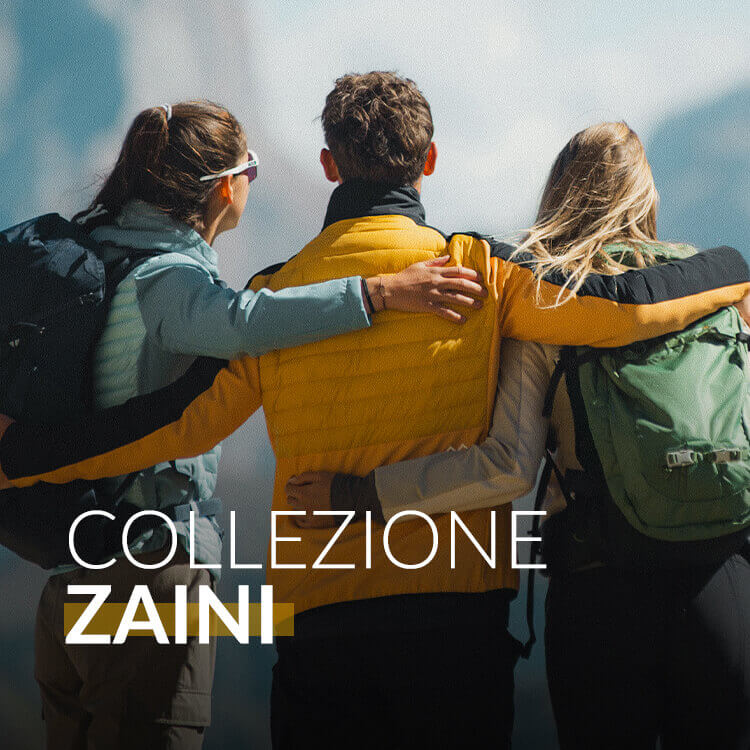 Collezione Zaini: ragazzo in montagna con focus zaino trekking
