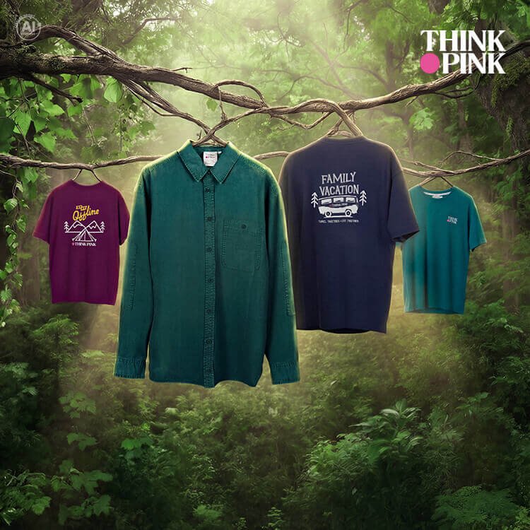 Capi d'abbigliamento di Think Pink tra camicie e tshirt