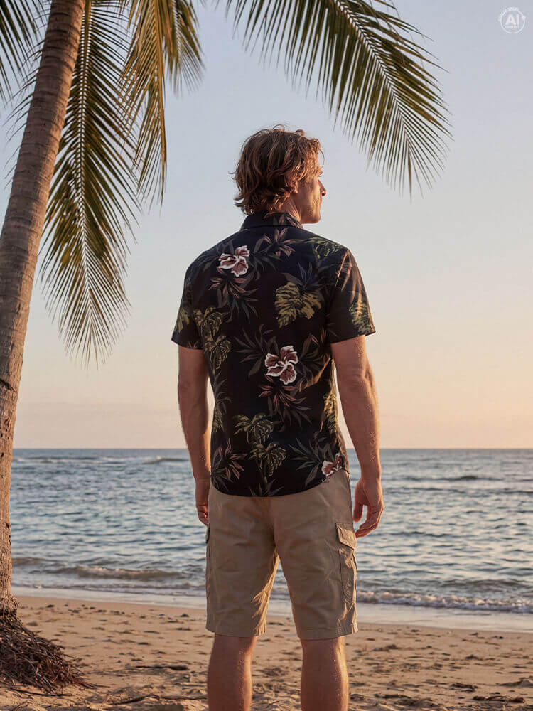 Ragazzo che indossa camicia hawaiana al mare