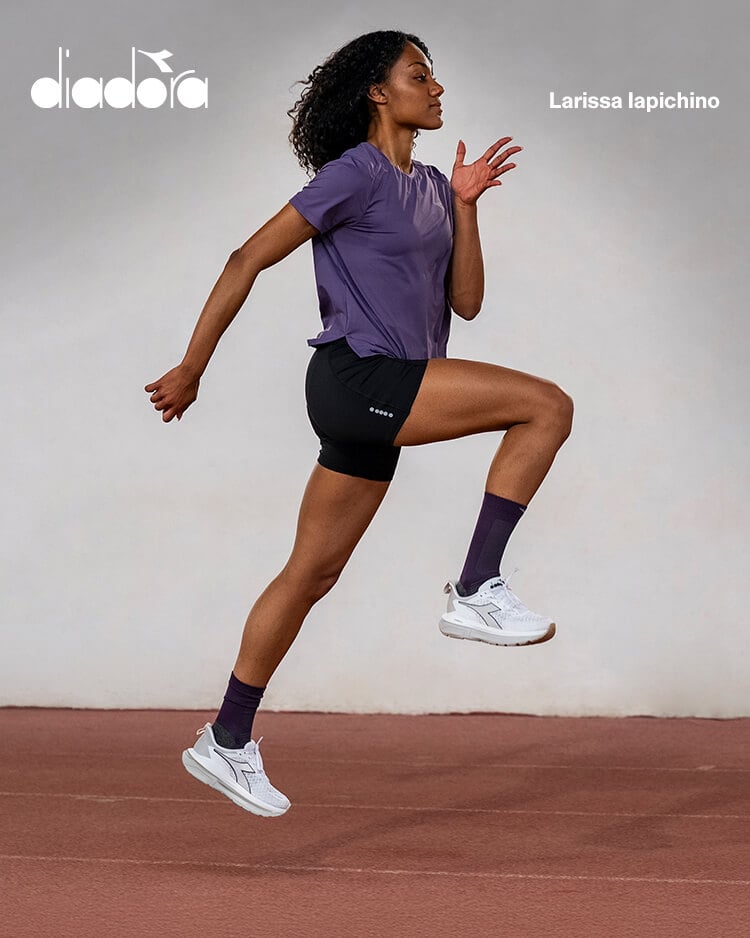 Larissa Iapichino che indossa abbigliamento e scarpe da running Diadora