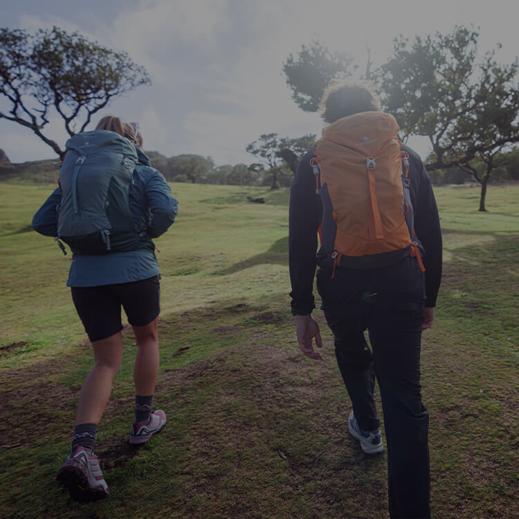Gruppo di ragazzi che fa trekking con zaini specializzati