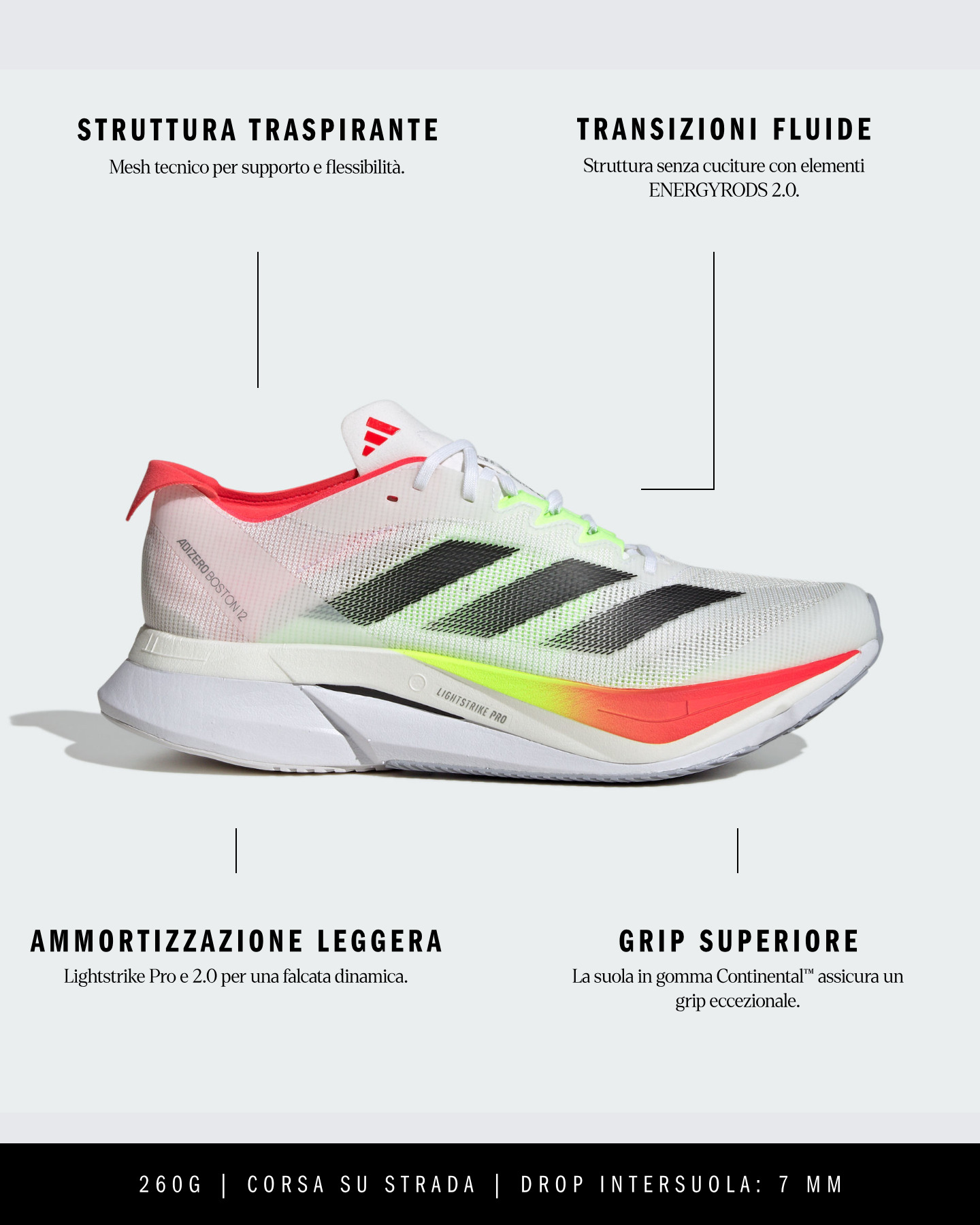 Scarpe running ADIDAS ADIZERO BOSTON 12 M - Bianco - 6 | Cisalfa Sport