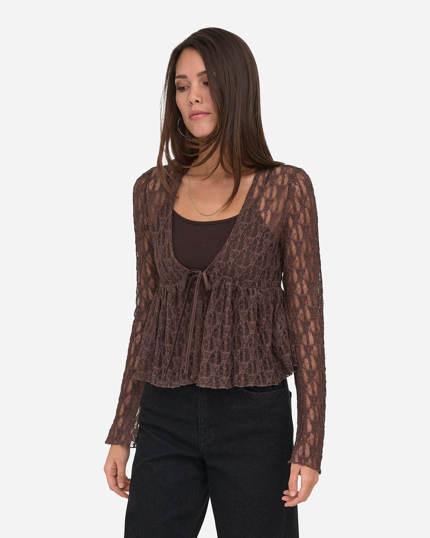 T-shirt ONLY LAYA EFFETTO PIZZO W - Marrone - 2 | Cisalfa Sport