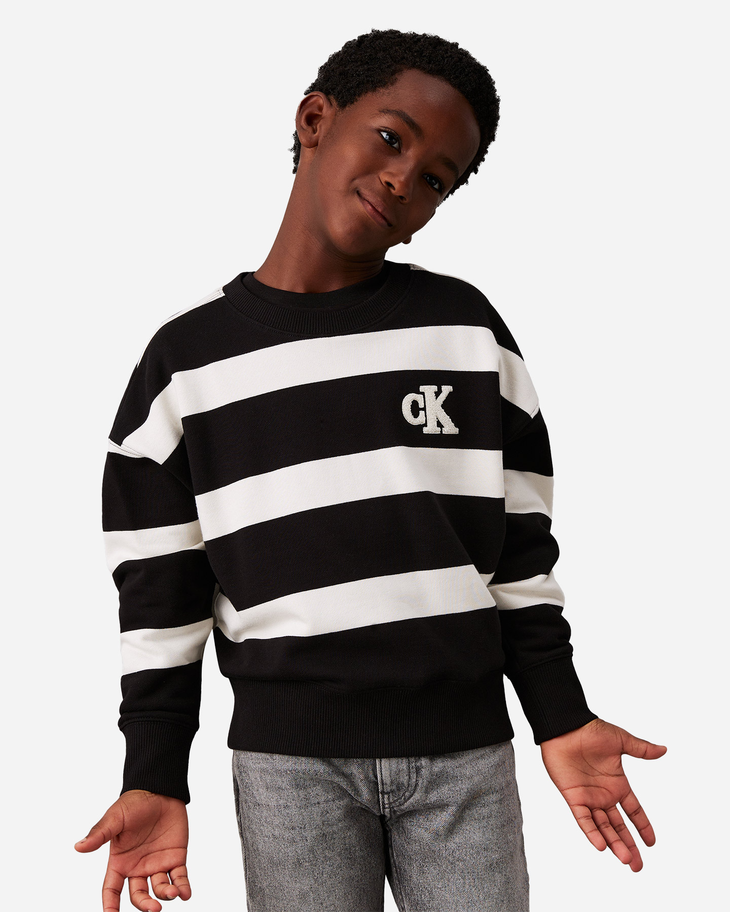 Felpa CALVIN KLEIN JEANS STRIPED JR - Bianco - 0 | Cisalfa Sport