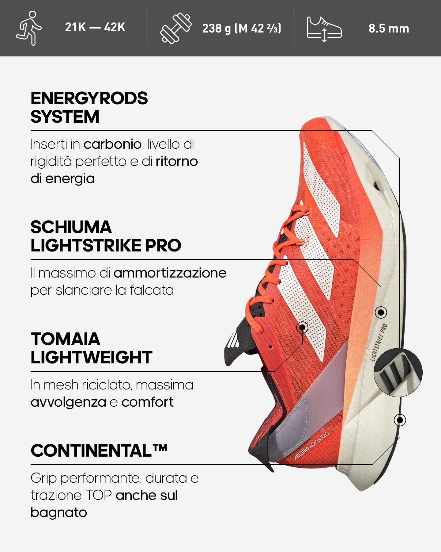 Scarpe running ADIDAS ADIZERO ADIOS PRO 3 M - 2 | Cisalfa Sport