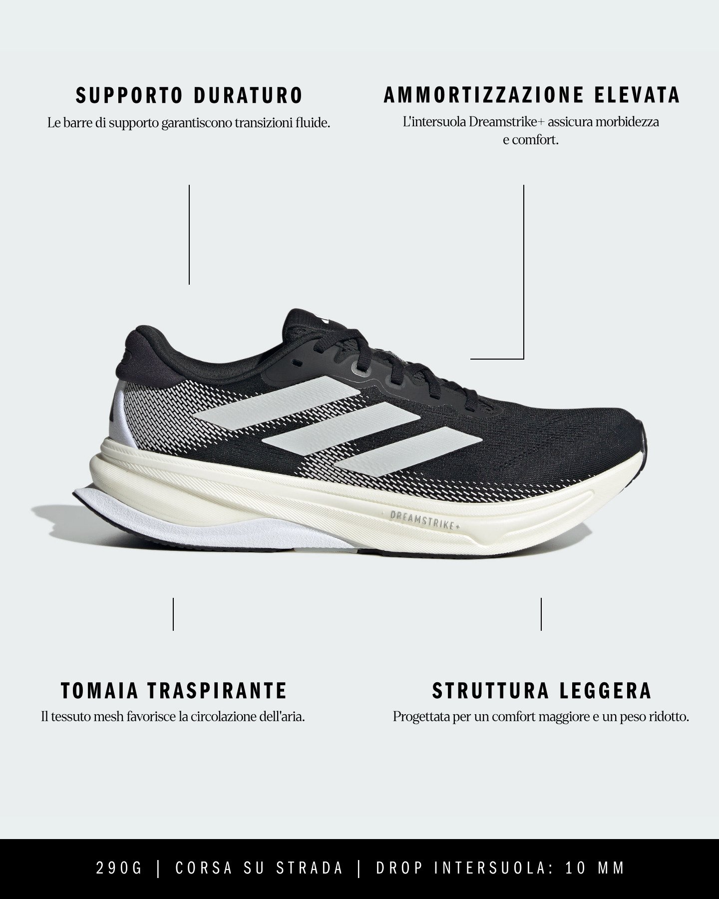 Scarpe running ADIDAS SUPERNOVA SOLUTION 2 M - Nero - 6 | Cisalfa Sport
