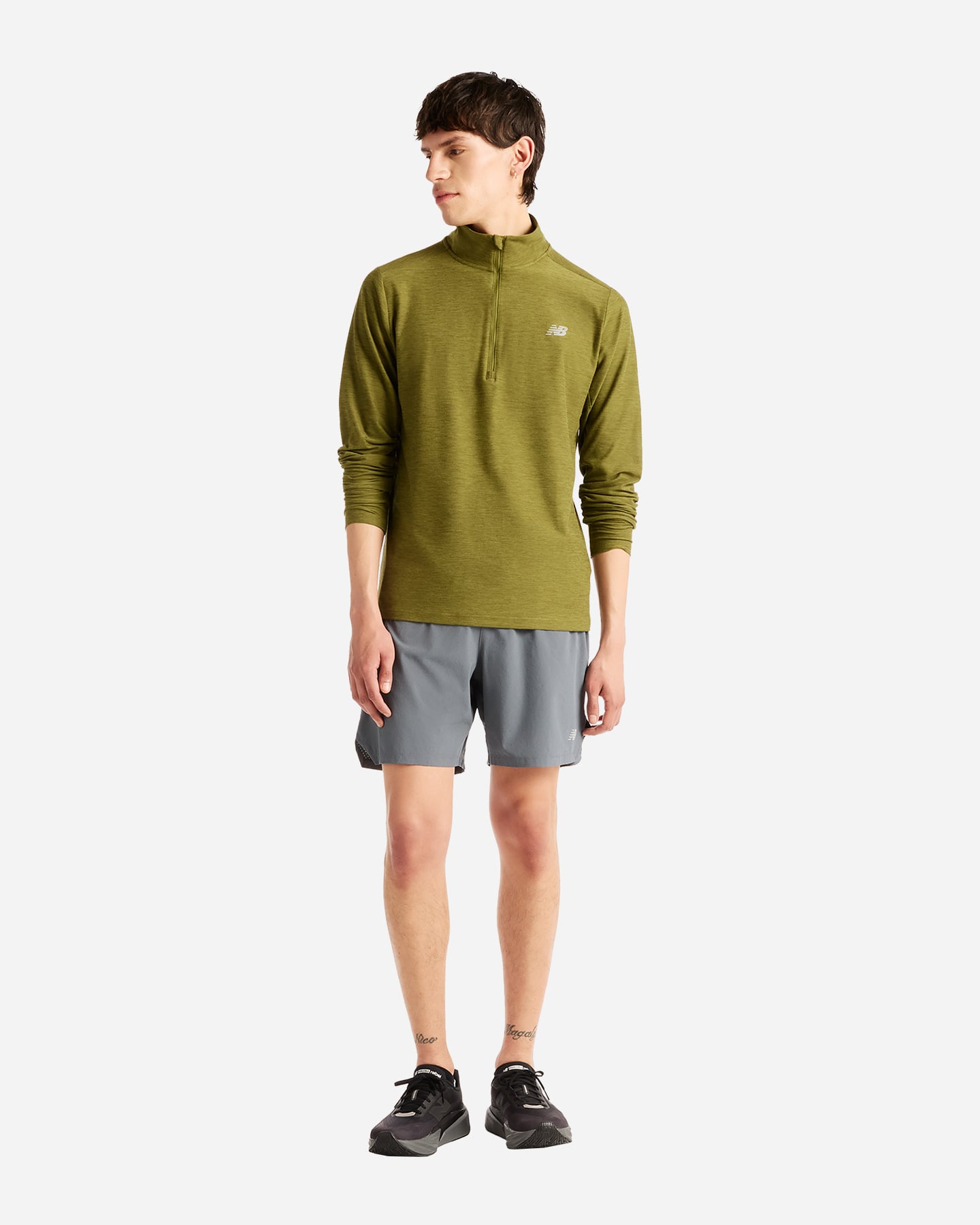 Maglia running NEW BALANCE SPACE DYE 1-4 ZIP LS M - Verde - 2 | Cisalfa Sport