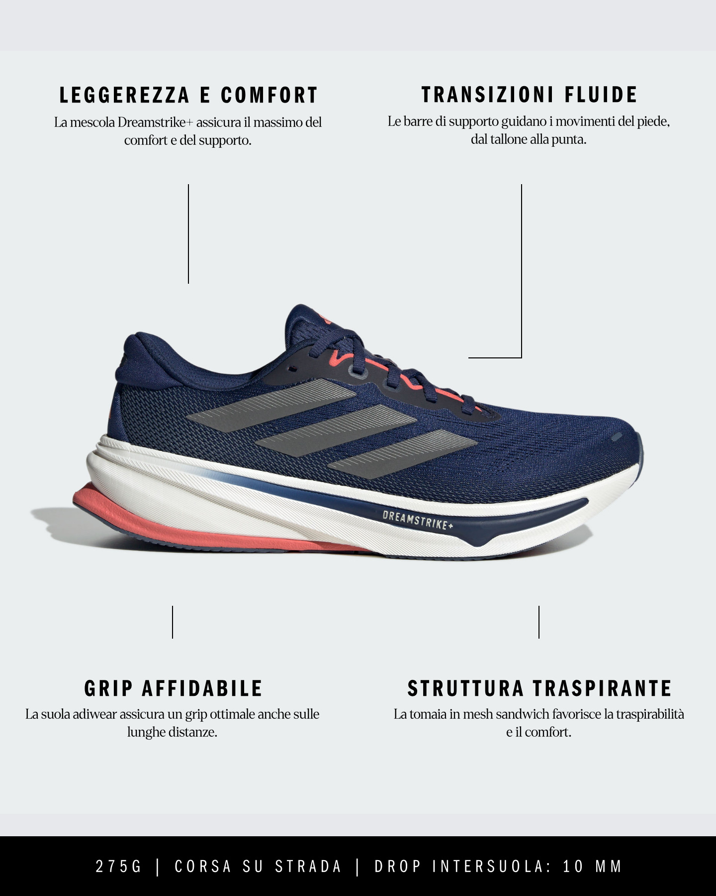 Scarpe running ADIDAS SUPERNOVA RISE 2 M - Blu - 6 | Cisalfa Sport