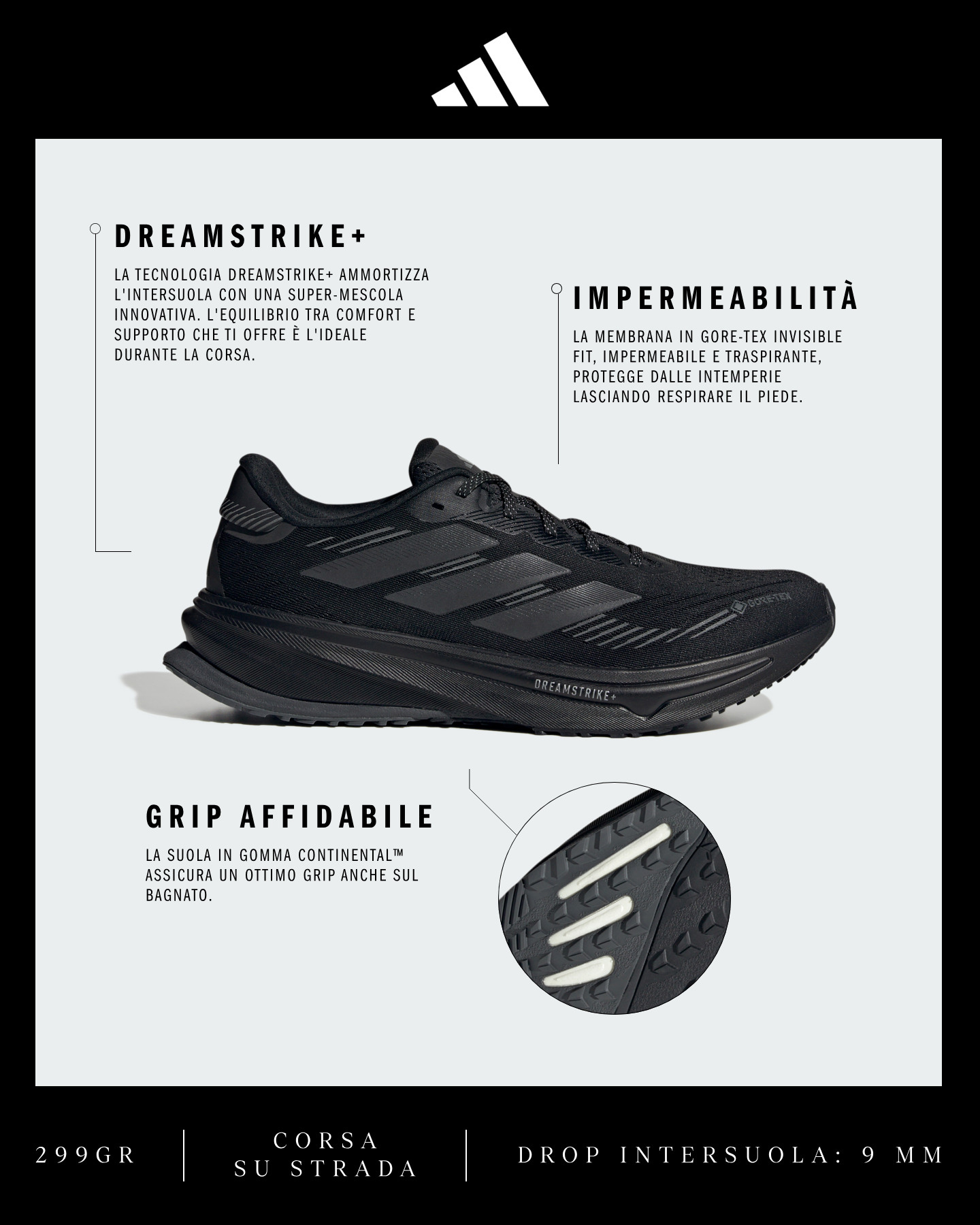 Scarpe running ADIDAS SUPERNOVA RISE GTX M - Nero - 1 | Cisalfa Sport