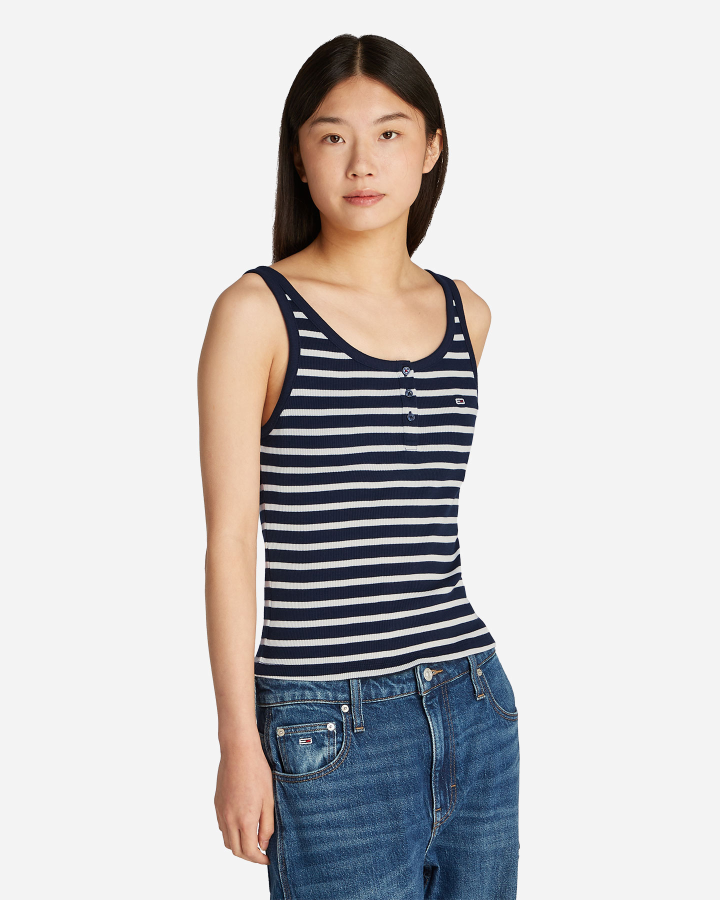 Canotta TOMMY HILFIGER SLIM BUTTON STRIPE W - Blu - 2 | Cisalfa Sport