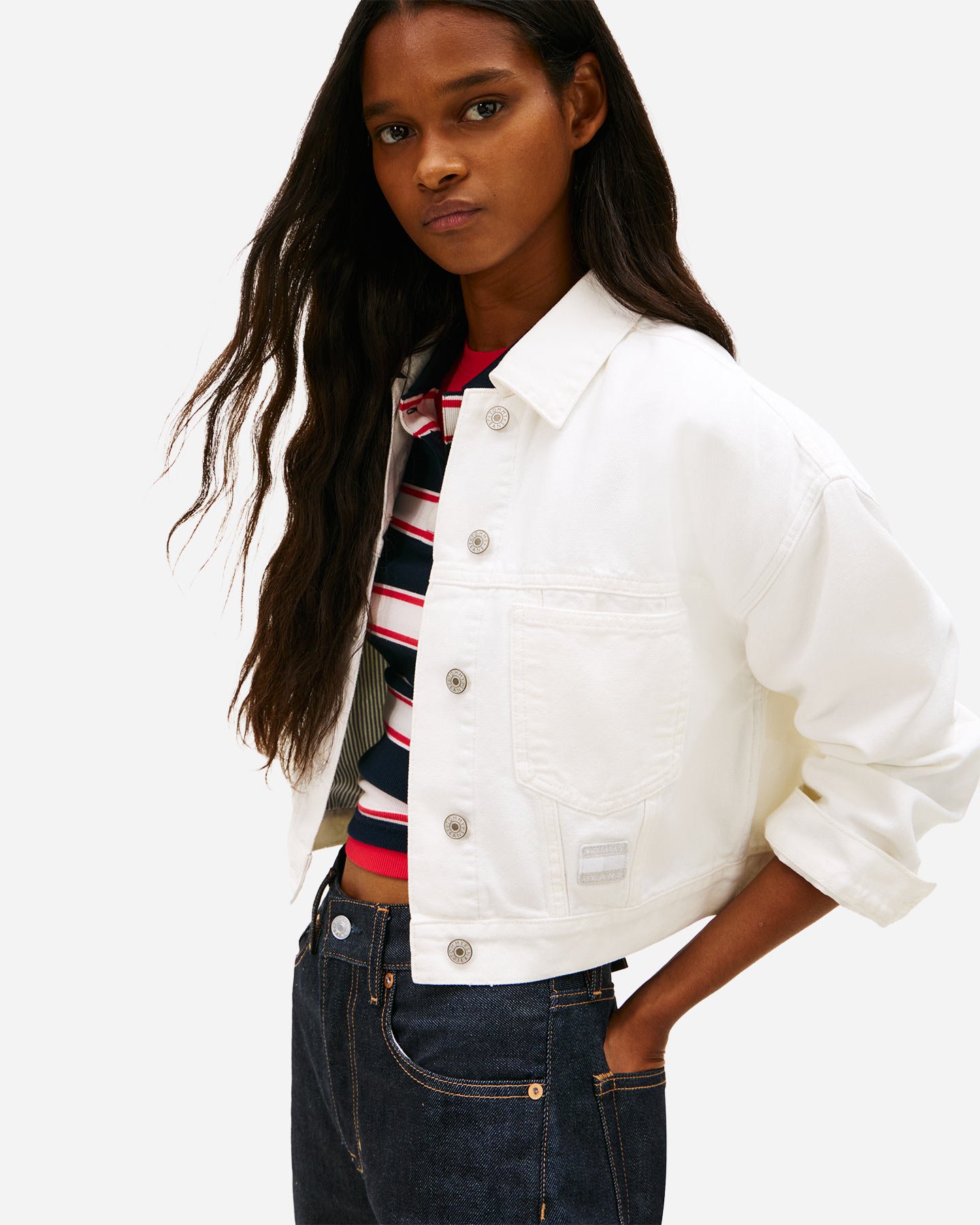 Giubbotto TOMMY HILFIGER CROP BACK FLAG DENIM W - Bianco - 4 | Cisalfa Sport