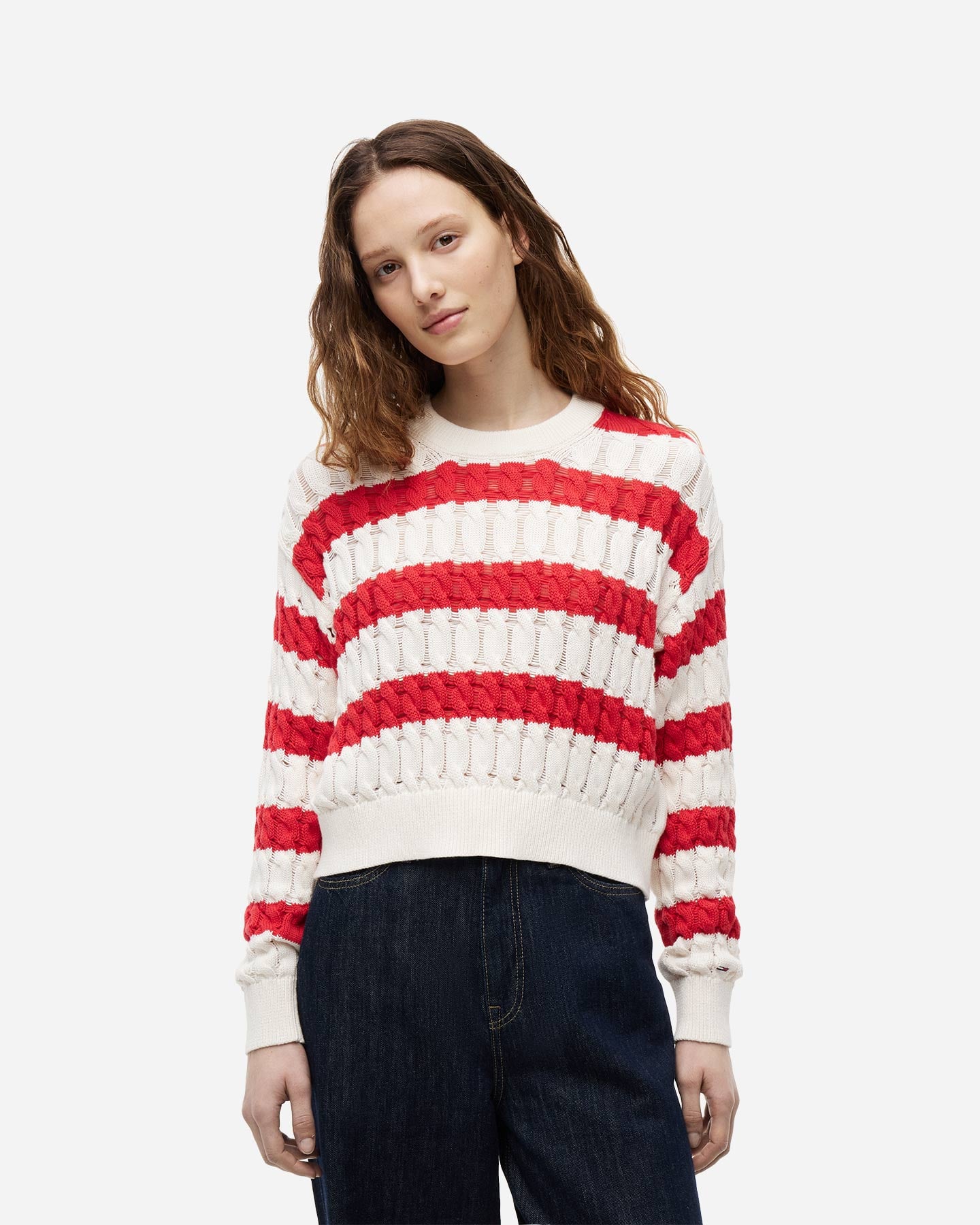 Maglione TOMMY HILFIGER LOOSE CABLE STRIPE W - Bianco - 1 | Cisalfa Sport