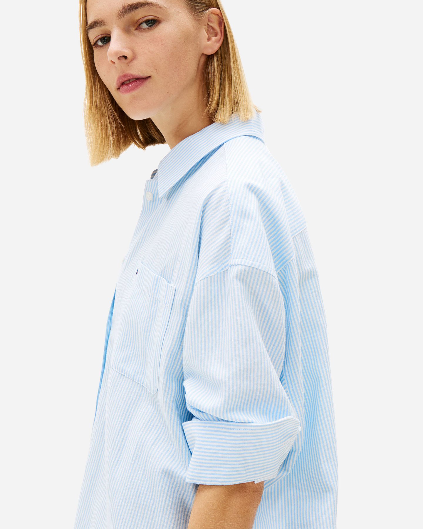 Camicia TOMMY HILFIGER LINEN STRIPE W - Azzurro - 3 | Cisalfa Sport