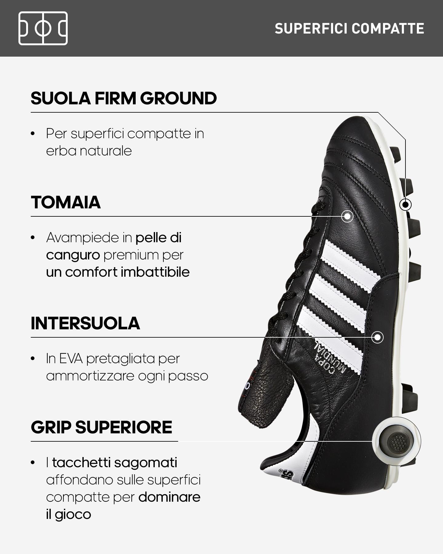 Adidas Scarpe Da Calcio Copa Mundial Nero Bianco Uomo Eur 40 / Uk 6,5-image