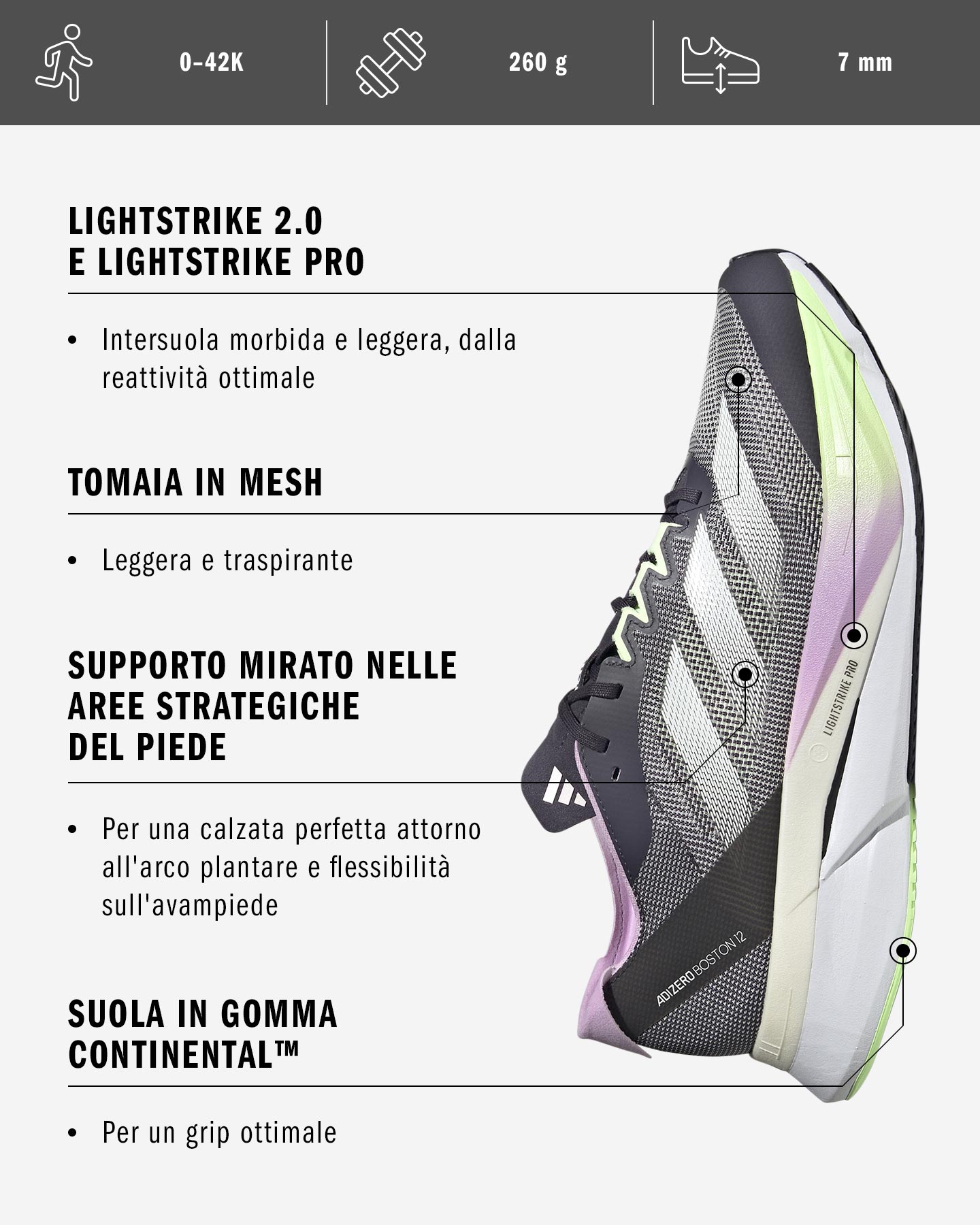 Scarpe running ADIDAS ADIZERO BOSTON 12 M - Nero - 1 | Cisalfa Sport