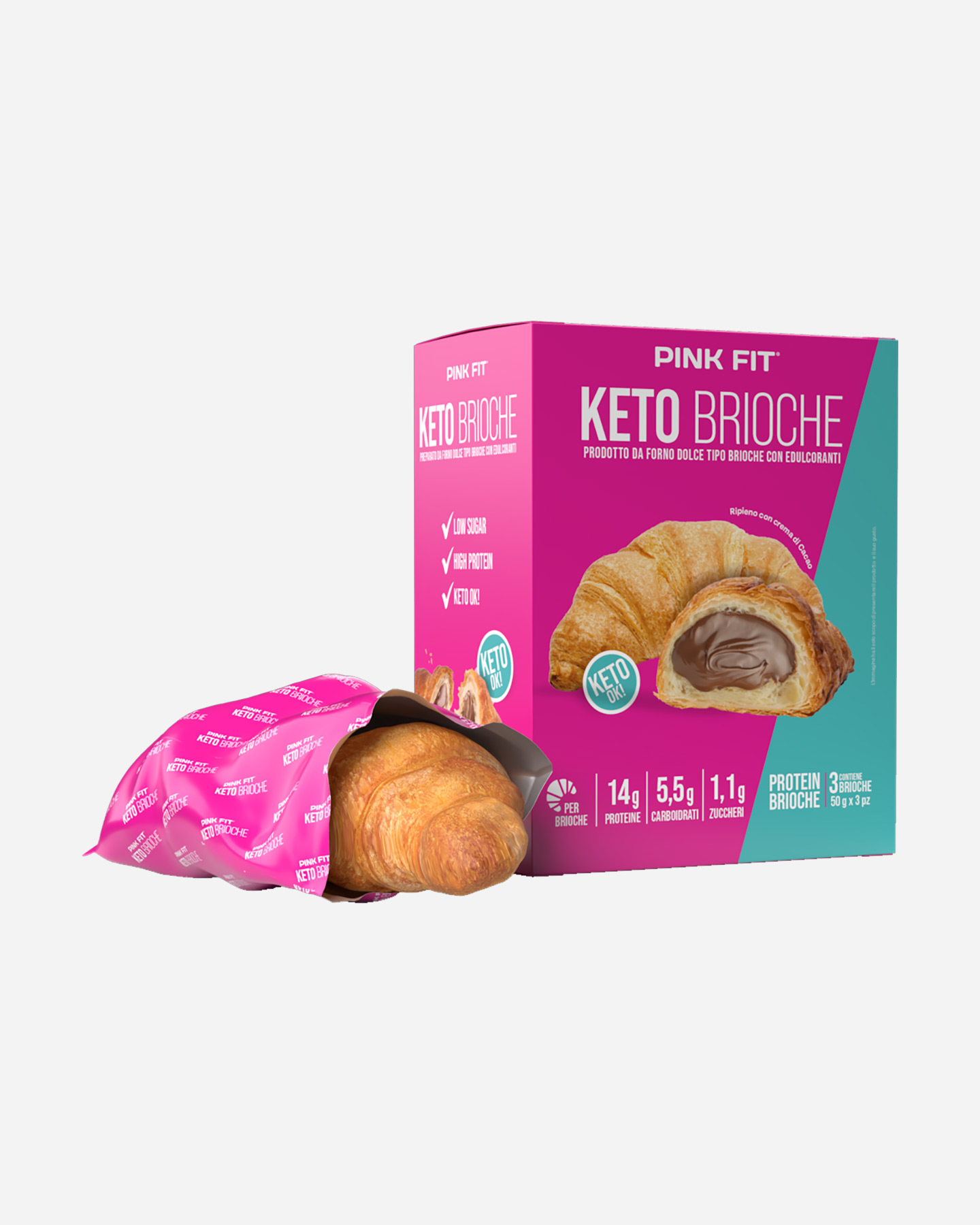 Alimento proteico PROACTION BRIOCHE KETO CIOCCOLATO 3 PZ 65 G  - Rosa - 1 | Cisalfa Sport