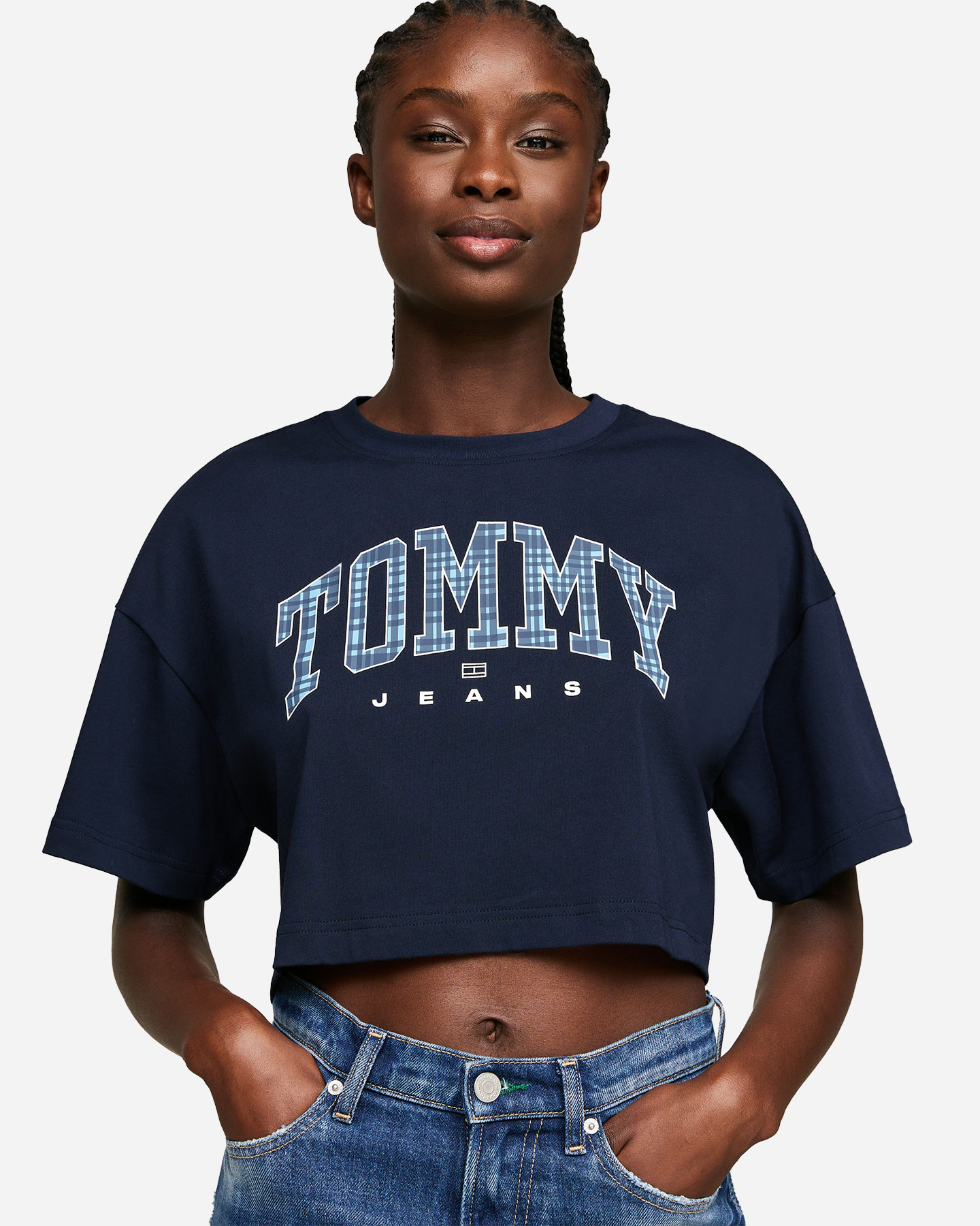 T-shirt TOMMY HILFIGER CROP VARSITY LOGO CHECK W - Blu Navy - 3 | Cisalfa Sport