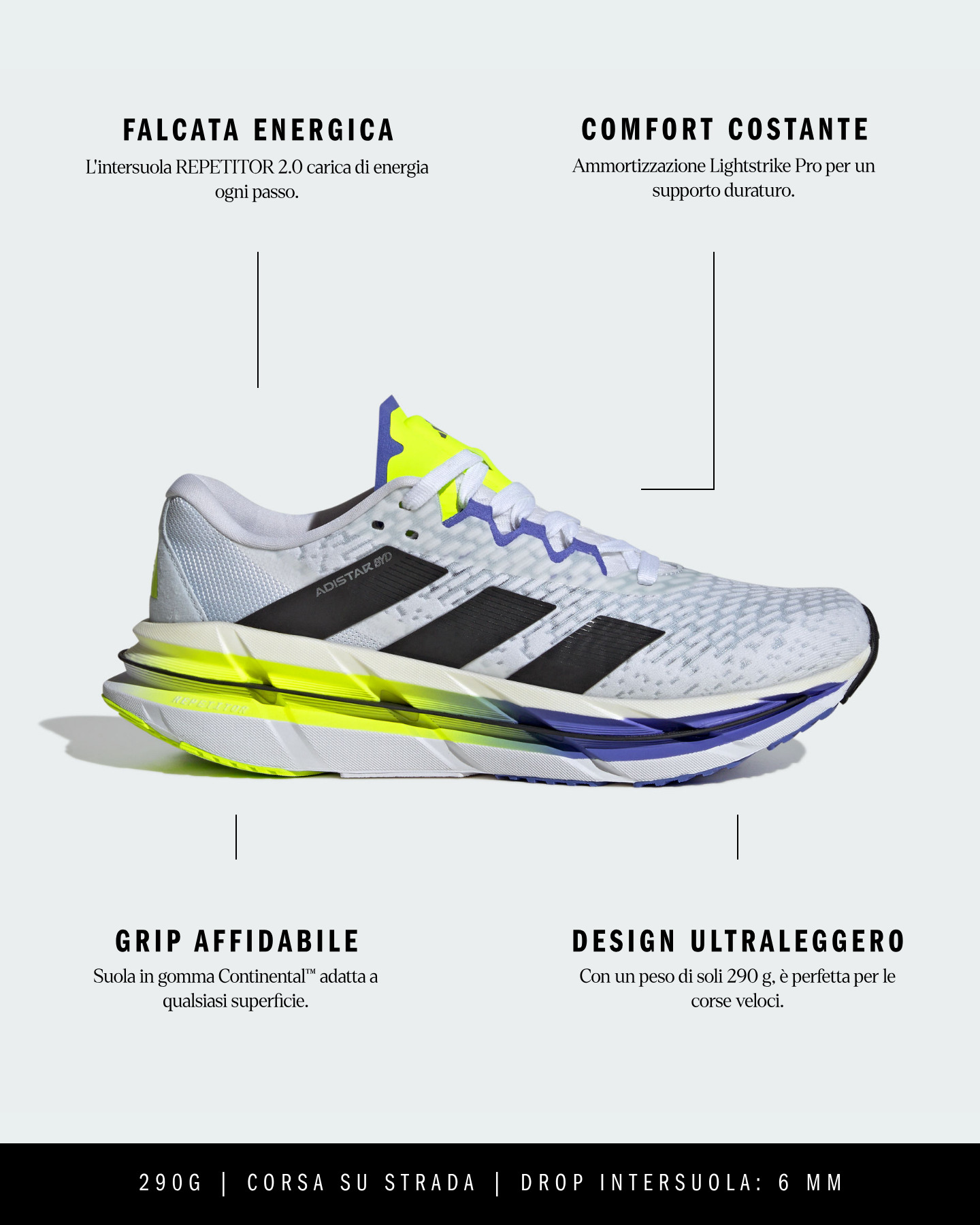 Scarpe running ADIDAS ADISTAR BYD M - Bianco - 6 | Cisalfa Sport