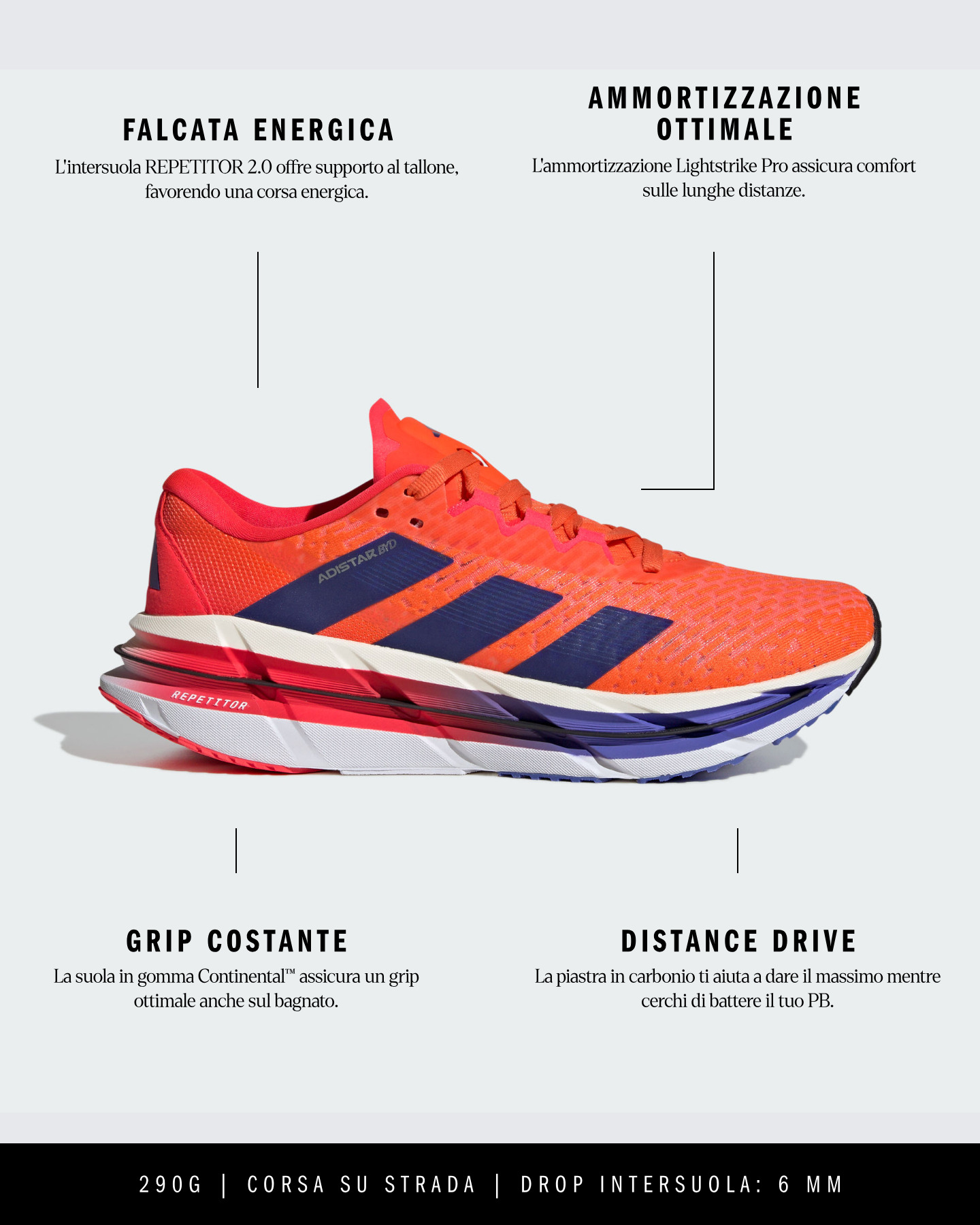 Scarpe running ADIDAS ADISTAR BYD M - Arancione - 6 | Cisalfa Sport