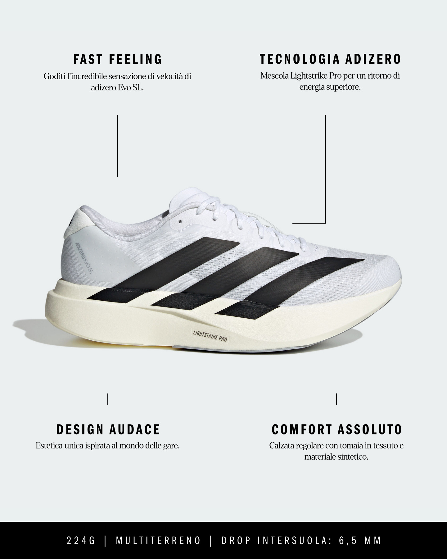Scarpe running ADIDAS ADIZERO EVO SL M - Bianco - 1 | Cisalfa Sport