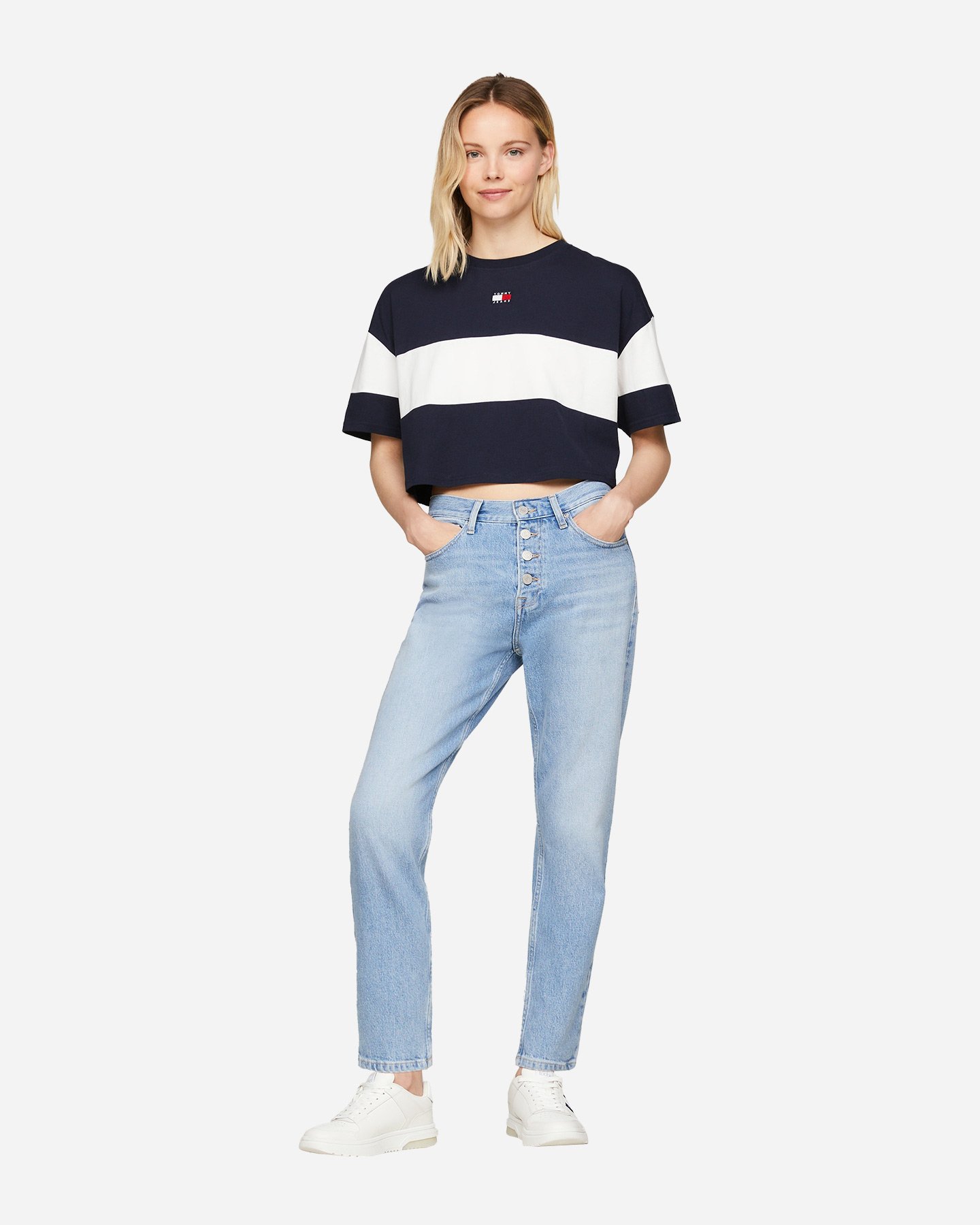 T-shirt TOMMY HILFIGER CROP BADE STRIPE W - Blu Navy - 1 | Cisalfa Sport
