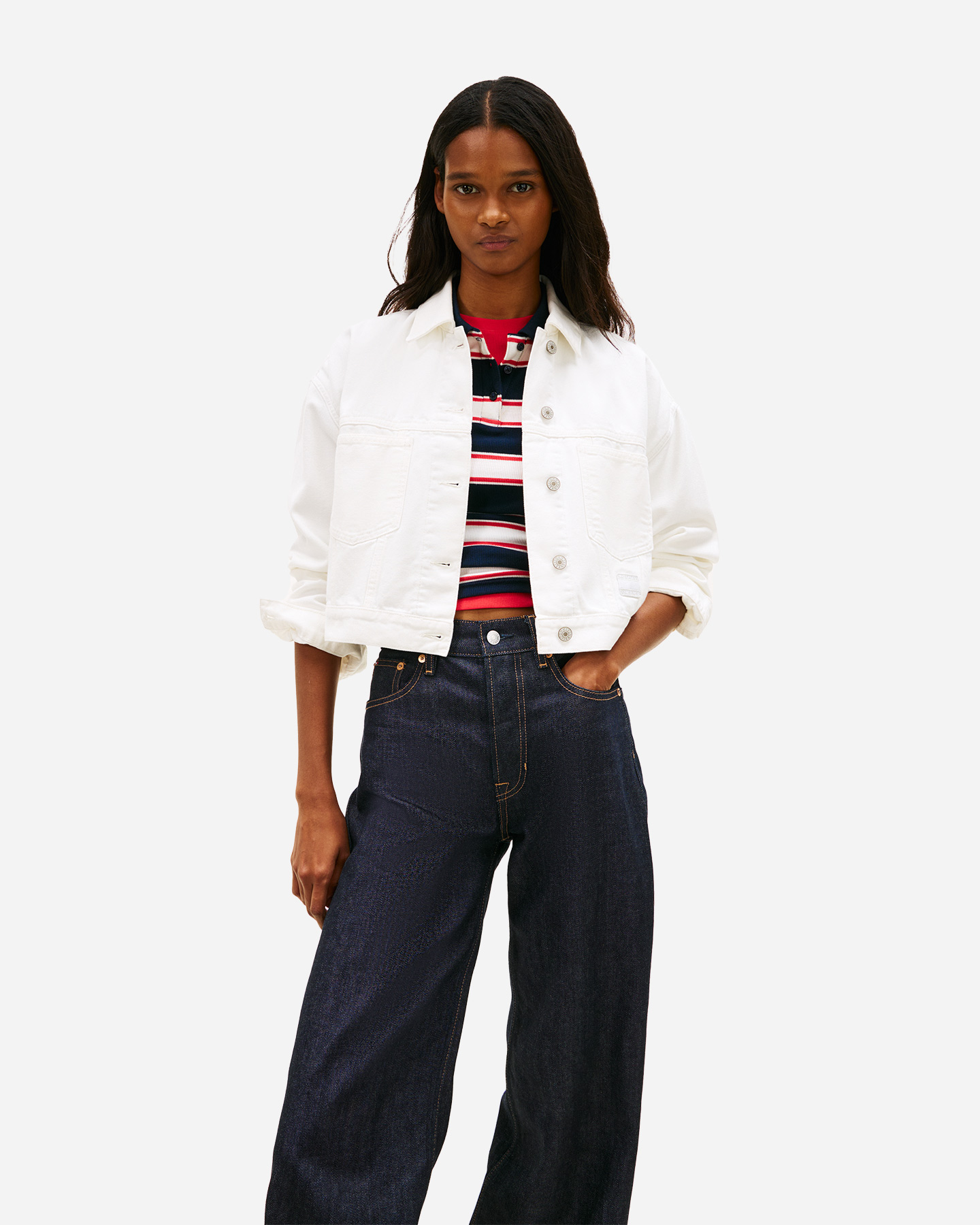 Giubbotto TOMMY HILFIGER CROP BACK FLAG DENIM W - Bianco - 1 | Cisalfa Sport