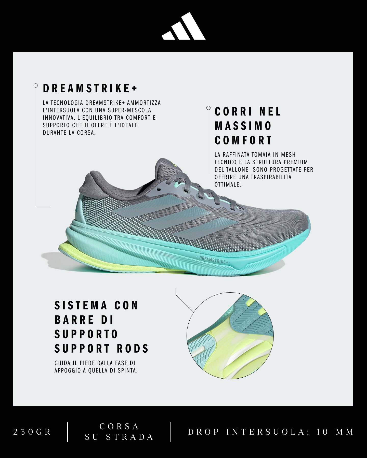 Scarpe running ADIDAS SUPERNOVA RISE 2 W - Grigio - 1 | Cisalfa Sport