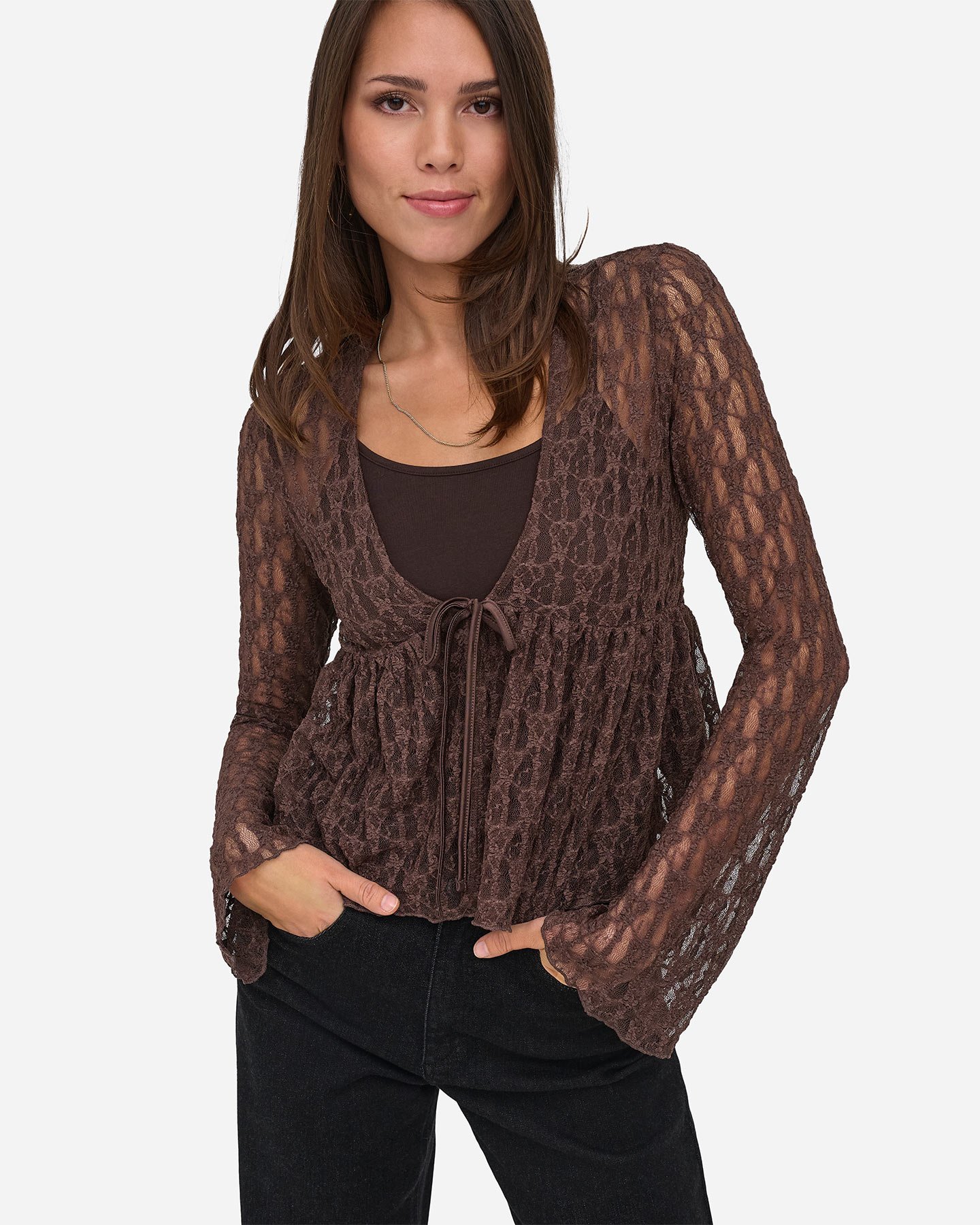 T-shirt ONLY LAYA EFFETTO PIZZO W - Marrone - 5 | Cisalfa Sport