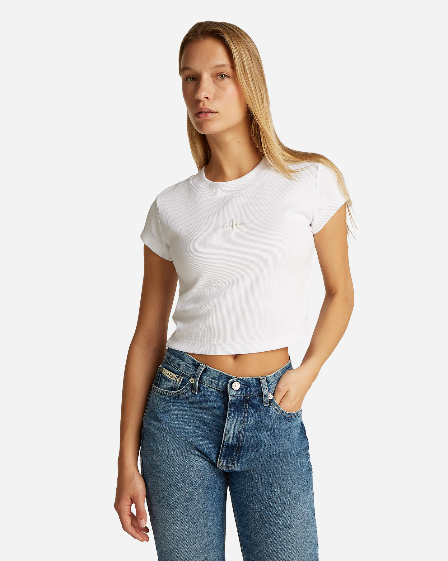 T-shirt CALVIN KLEIN JEANS RIB MONOGRAM W - Bianco - 2 | Cisalfa Sport