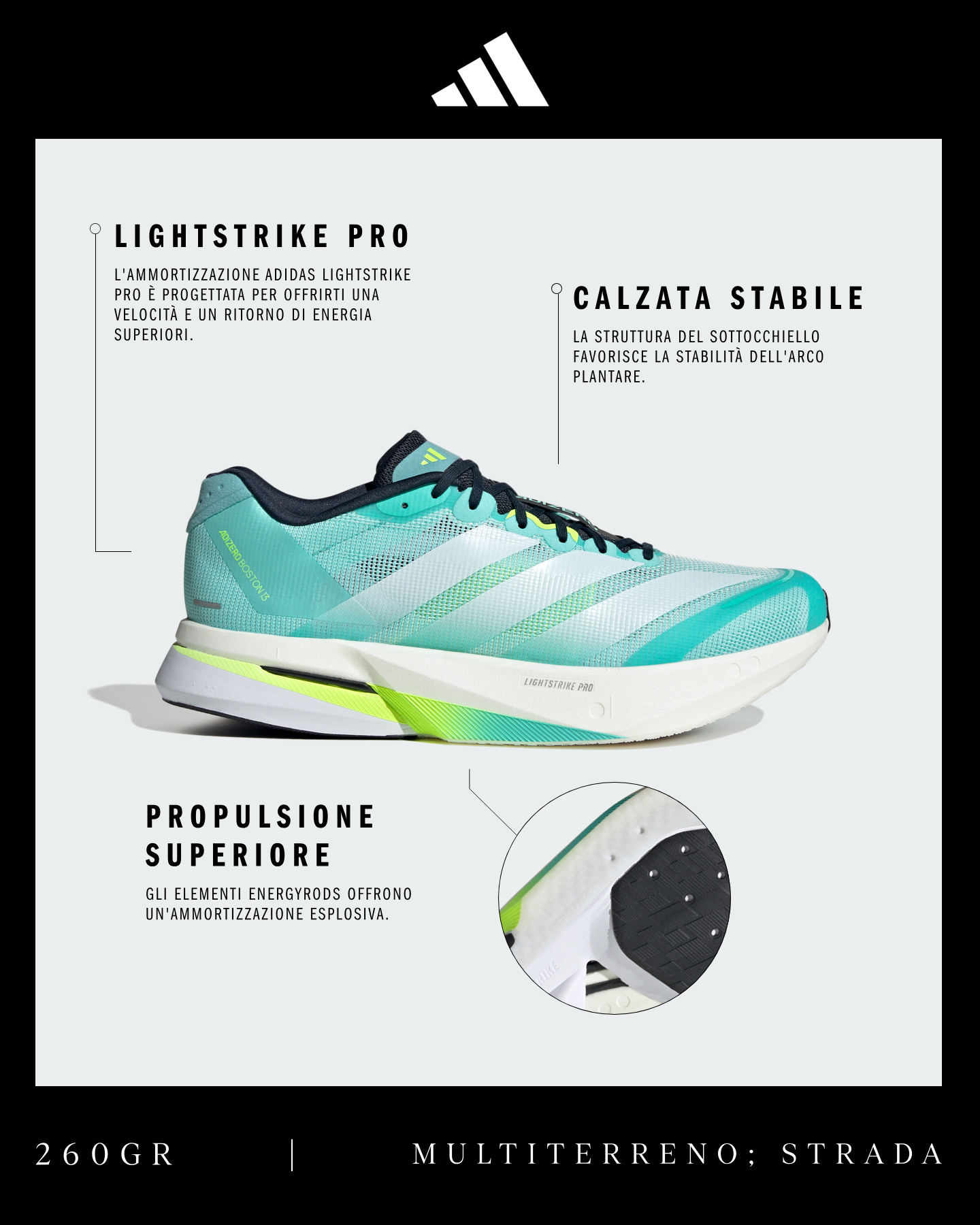 Scarpe running ADIDAS ADIZERO BOSTON 13 M - Verde - 1 | Cisalfa Sport