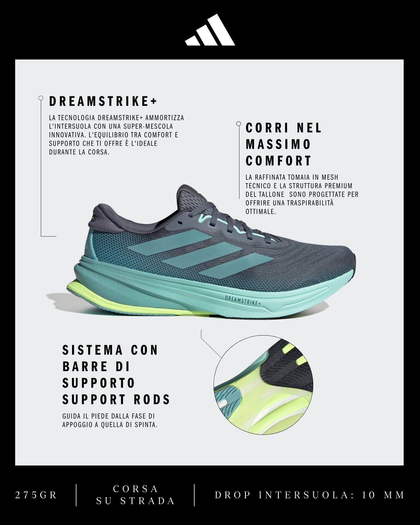 Scarpe running ADIDAS SUPERNOVA RISE 2 M - Grigio - 1 | Cisalfa Sport
