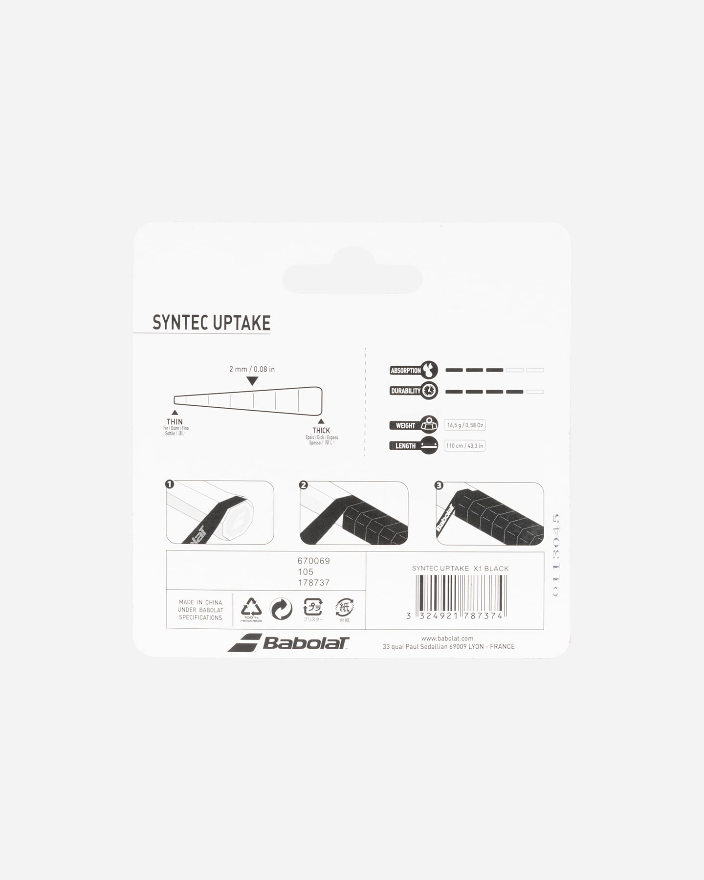 Grip tennis BABOLAT SYNTEC UPTAKE  - Nero - 1 | Cisalfa Sport