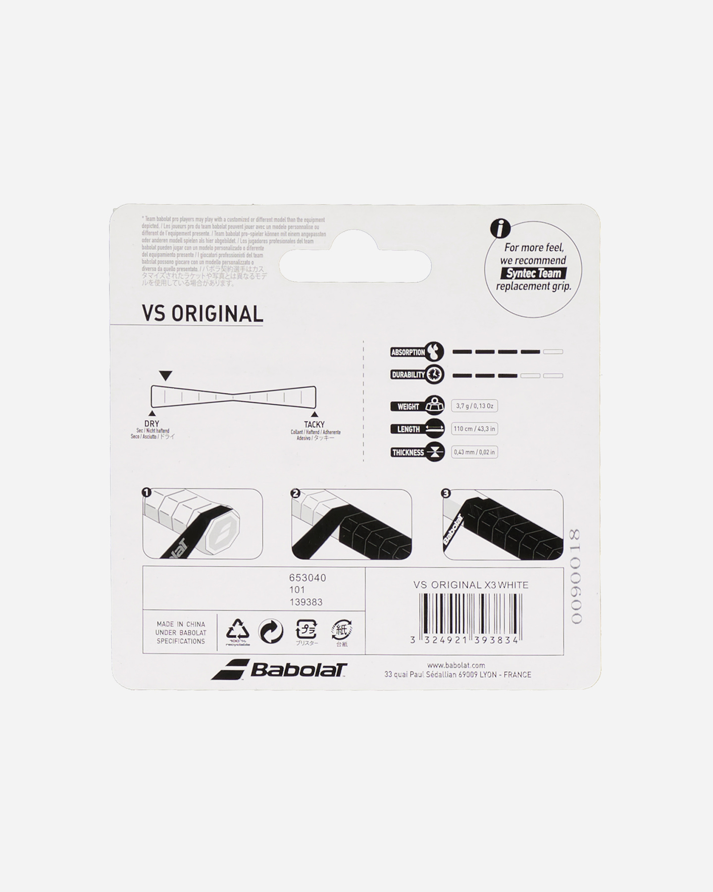 Grip tennis BABOLAT VS ORIGINAL WHT - Bianco - 1 | Cisalfa Sport