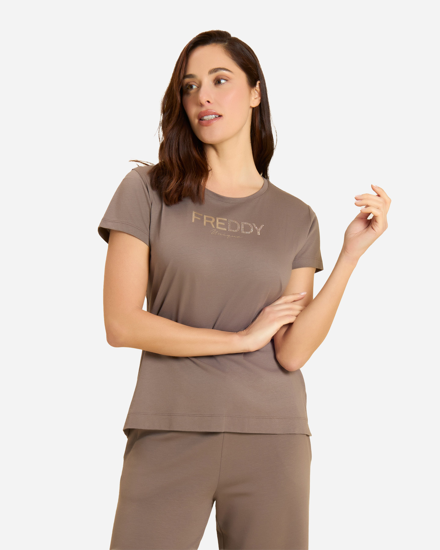 T-shirt FREDDY COLLEGE LOGO STUDS W - Marrone - 2 | Cisalfa Sport