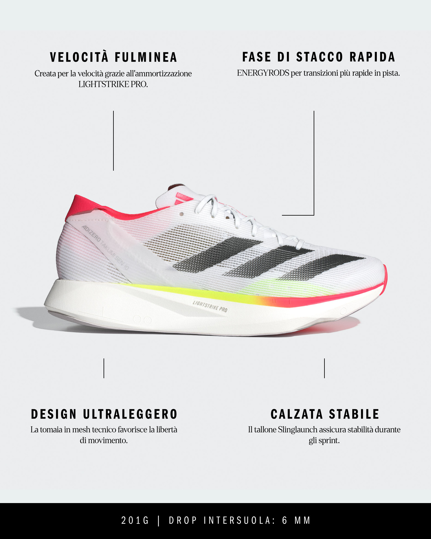 Scarpe running ADIDAS ADIZERO TAKUMI SEN 10 M - Bianco - 6 | Cisalfa Sport