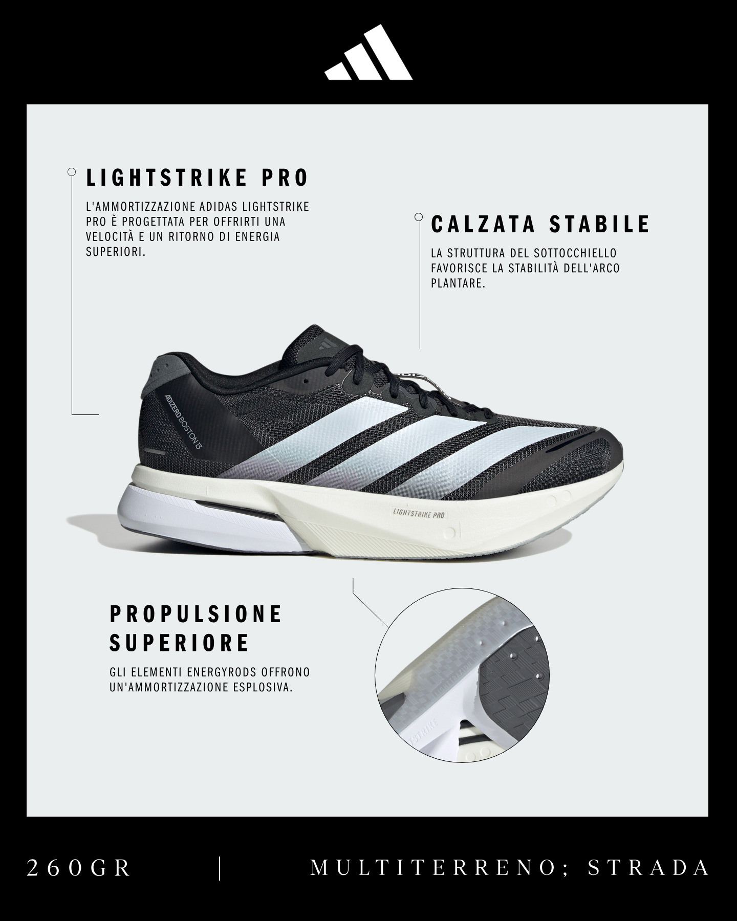 Scarpe running ADIDAS ADIZERO BOSTON 13 M - Nero - 1 | Cisalfa Sport