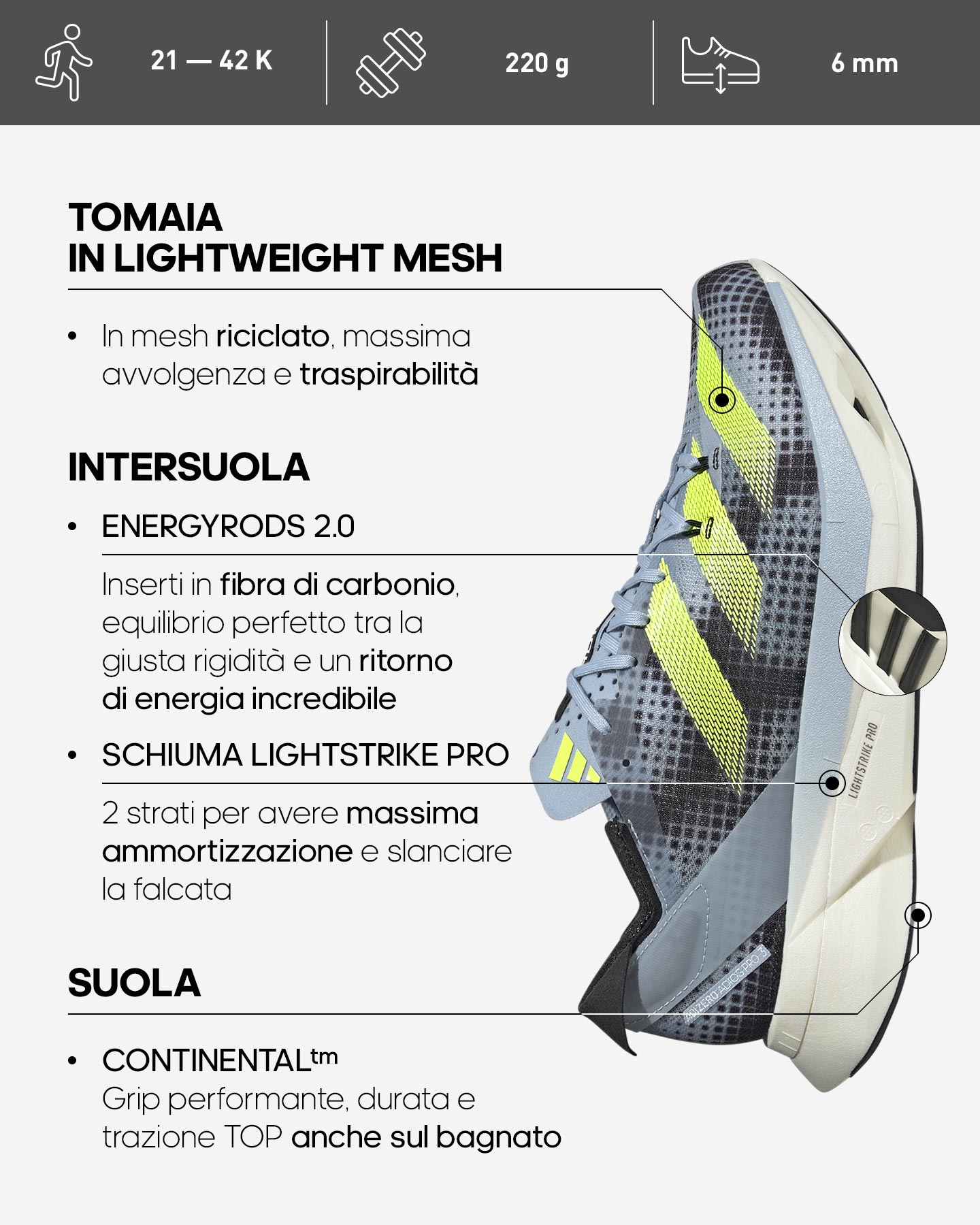 Scarpe running ADIDAS ADIZERO ADIOS PRO 3 M - 1 | Cisalfa Sport