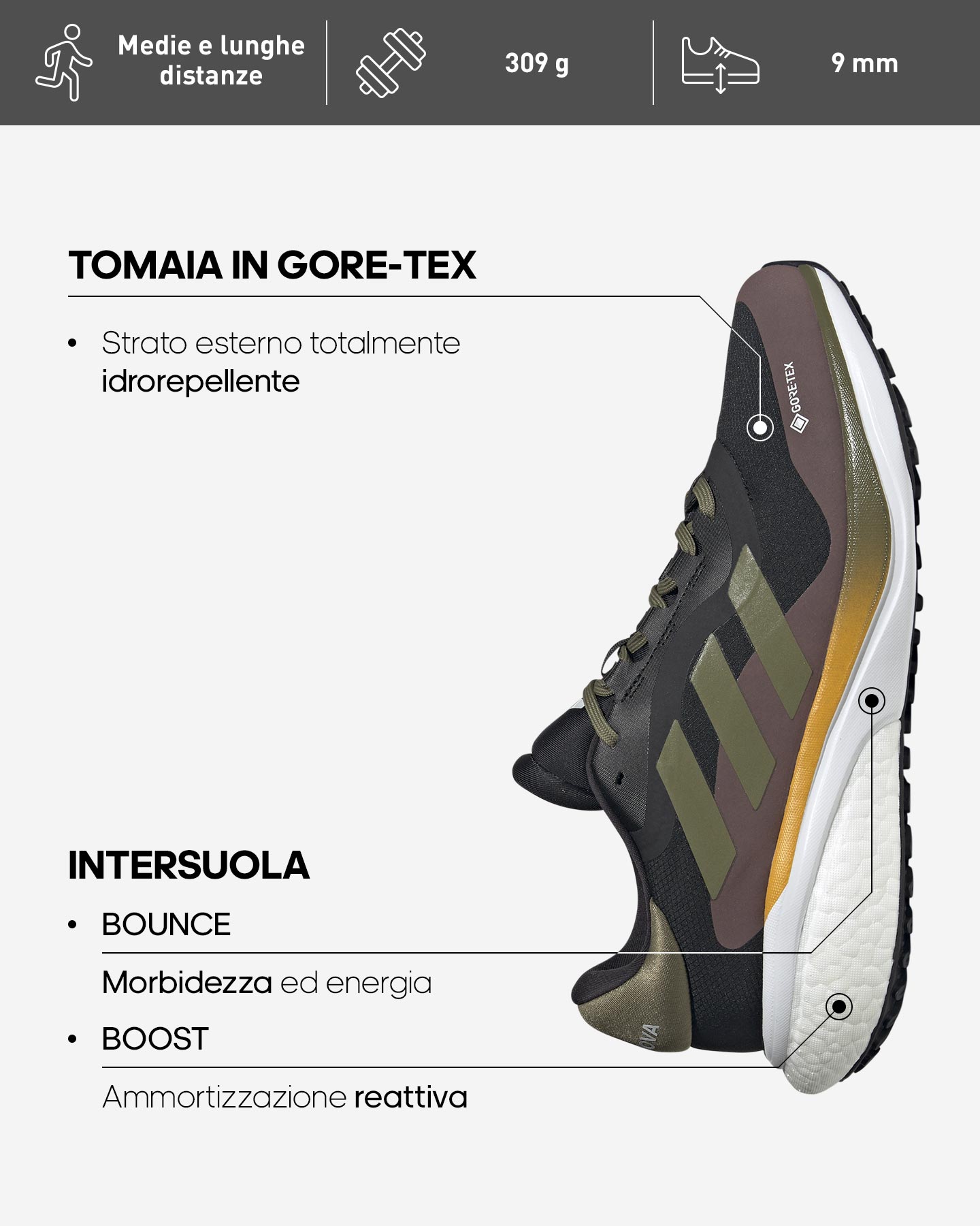 Scarpe running ADIDAS SUPERNOVA 3 GTX M - 1 | Cisalfa Sport