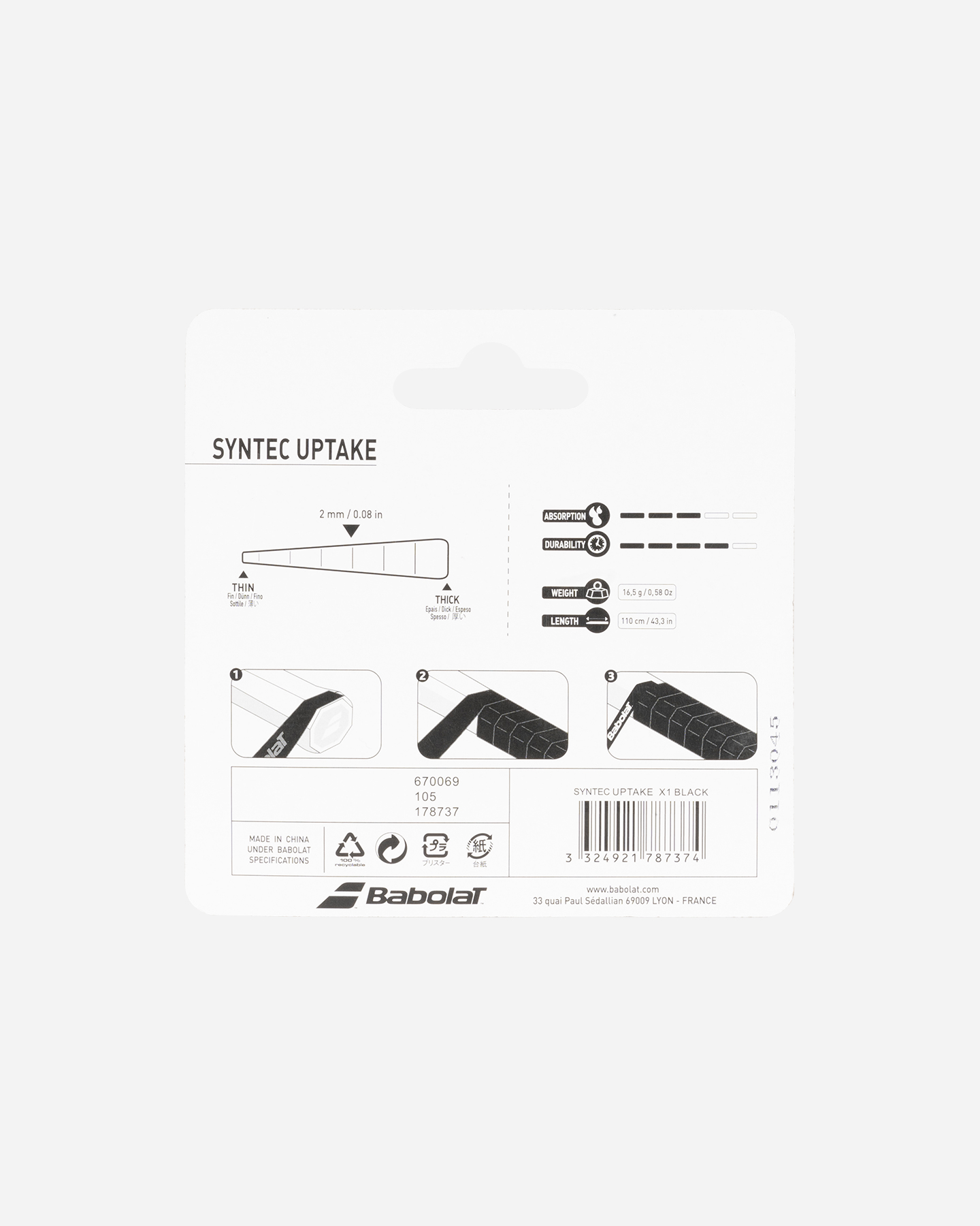 Grip tennis BABOLAT SYNTEC UPTAKE  - Nero - 1 | Cisalfa Sport