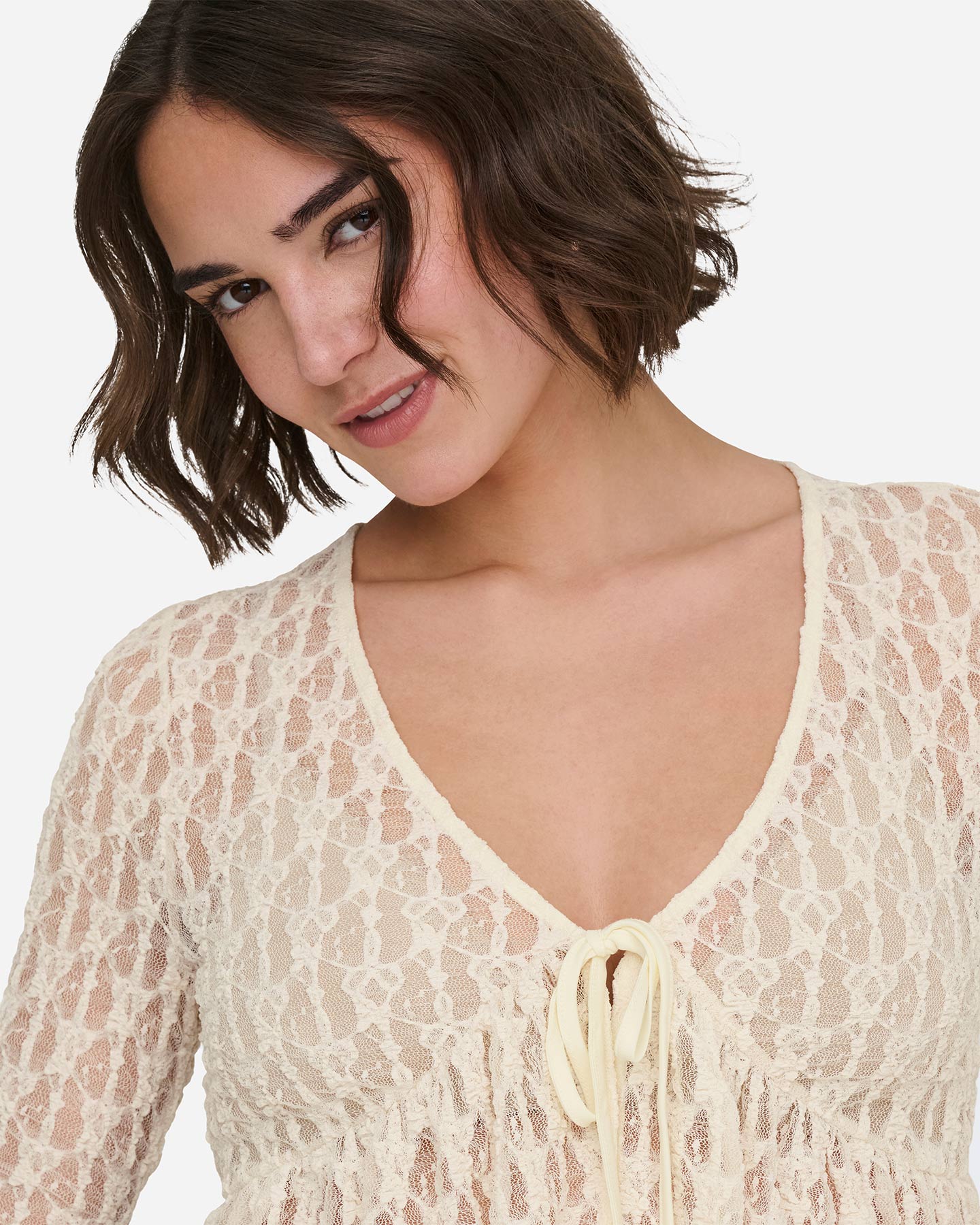 T-shirt ONLY LAYA EFFETTO PIZZO W - Bianco - 5 | Cisalfa Sport