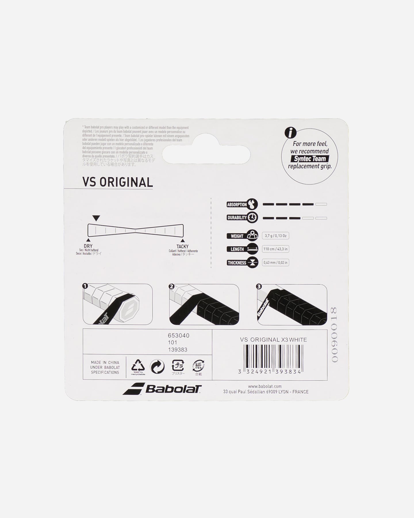Grip tennis BABOLAT VS ORIGINAL WHT - Bianco - 1 | Cisalfa Sport